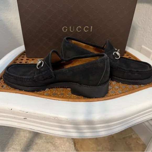 Gucci Mens Black Suede Silver Bit Lug Sole 8.5 D Loafer With Gucci Box - Picture 10 of 15